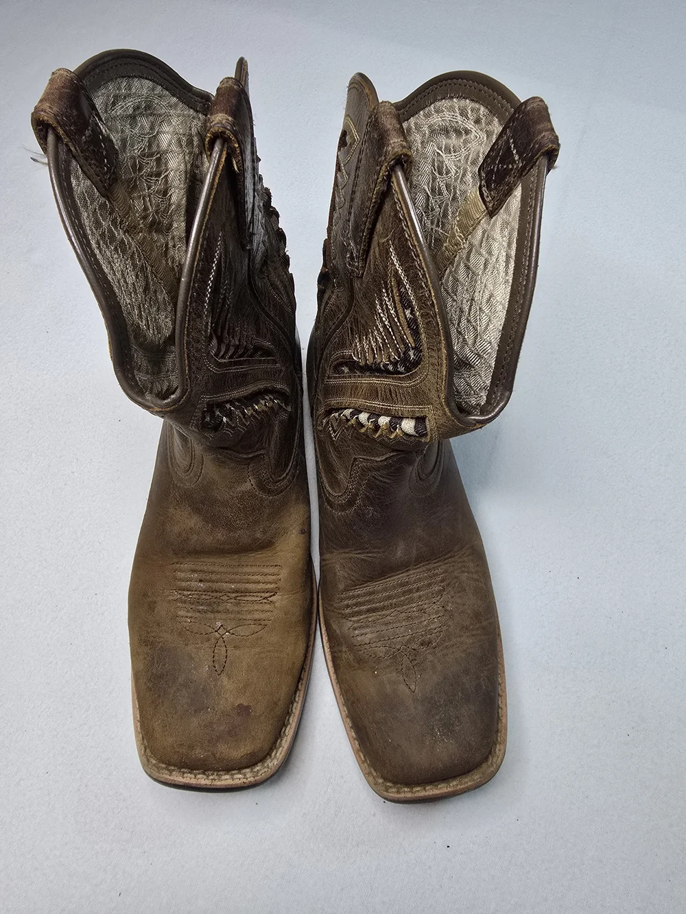 Ariat Youth Cowboy Boots US Size 3 Brown Leather Western Square Toe Flag Boots